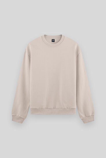 Bej Basic O Yaka Rahat Form Erkek Sweatshirt - 88053 