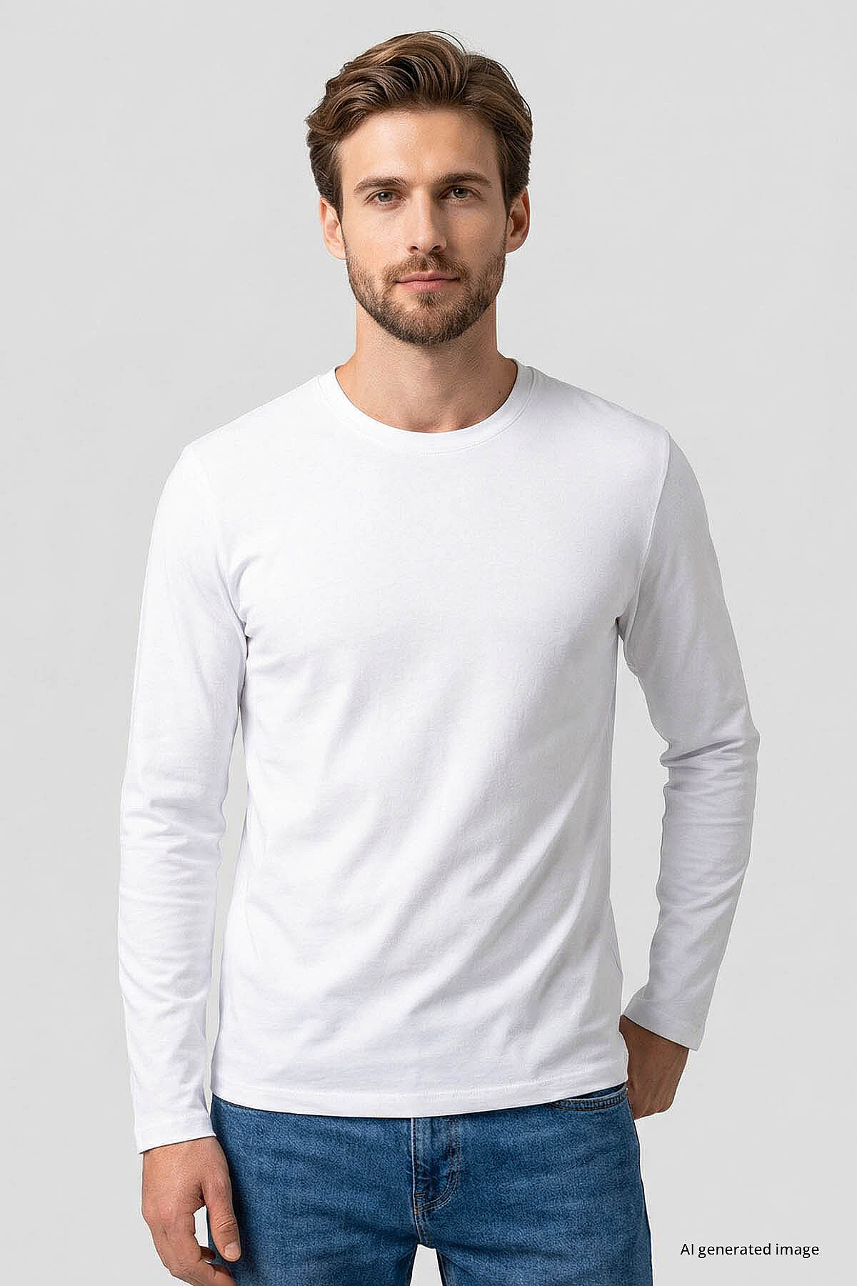 Beyaz Standart Fit Basic O Yaka Uzun Kollu İnce Erkek T-Shirt- 87997 - TOMMYLIFE (1)