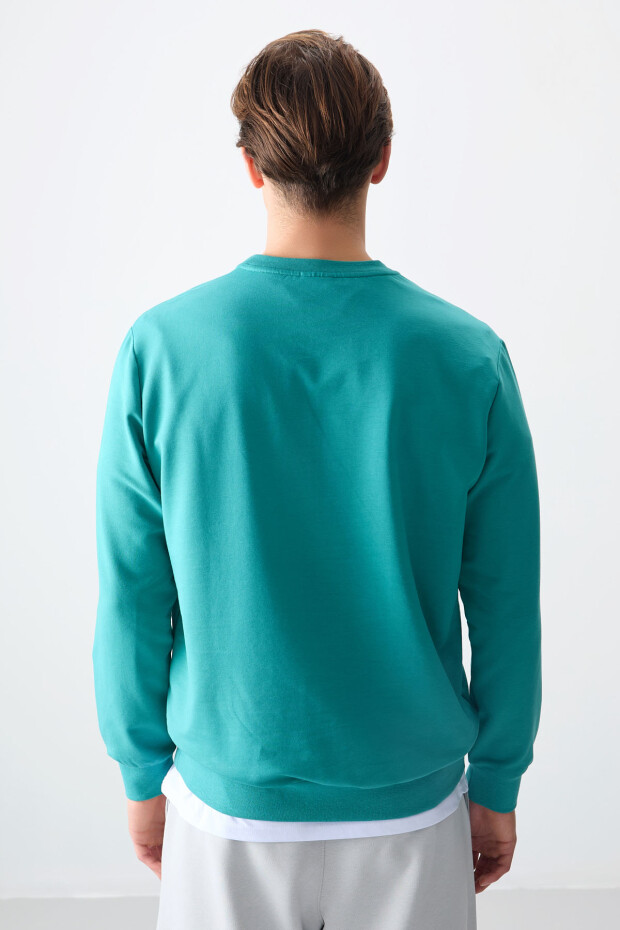 Deniz Yeşili Pamuk Yumuşak Dokulu Standart Fit Basic Erkek Sweatshirt - 88363