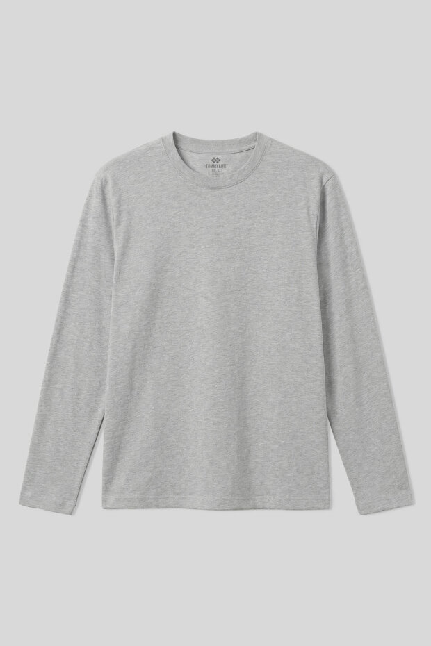 Gri Melanj Standart Fit Basic O Yaka Uzun Kollu İnce Erkek T-Shirt - 87997 - 2