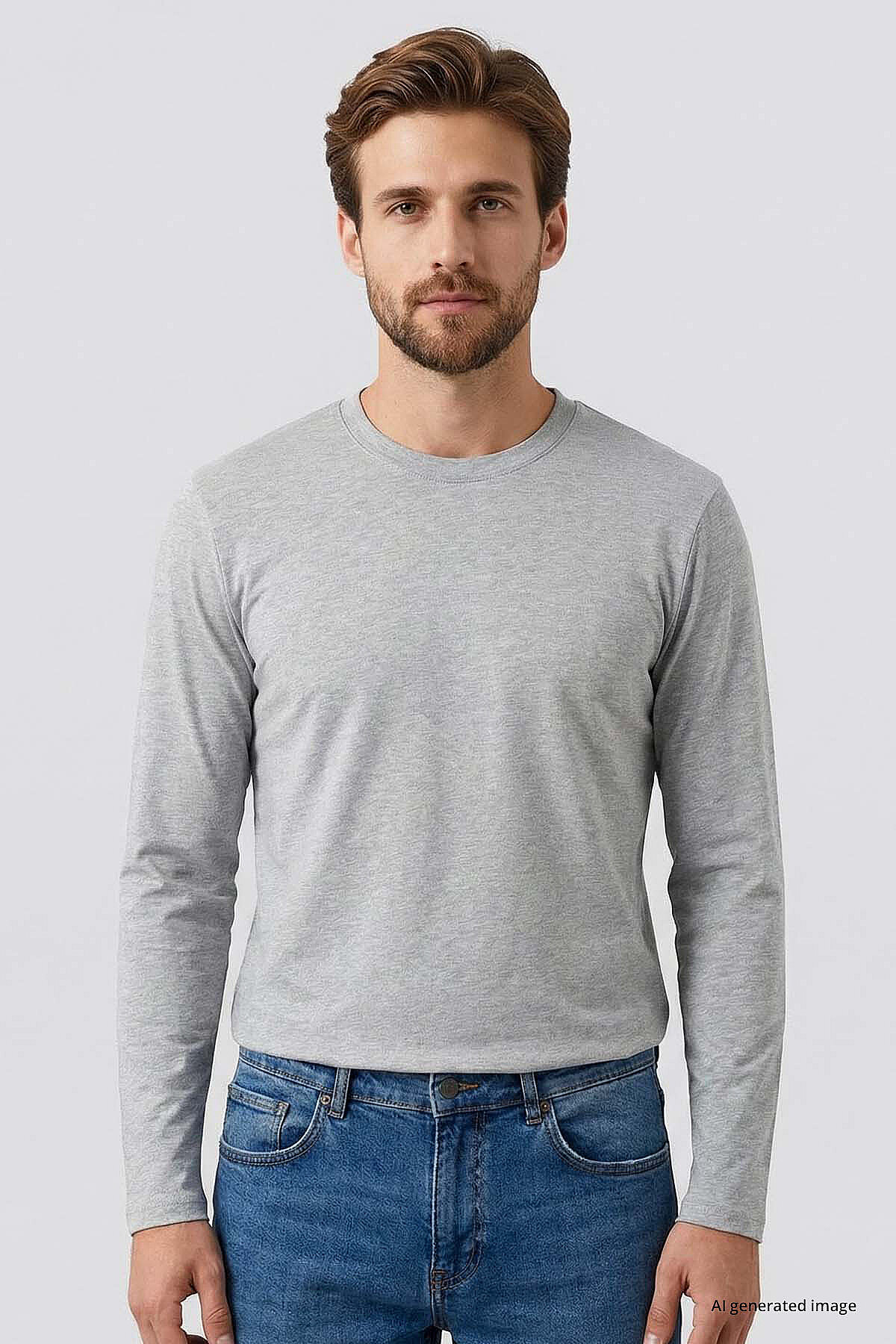 Gri Melanj Standart Fit Basic O Yaka Uzun Kollu İnce Erkek T-Shirt - 87997 - TOMMYLIFE