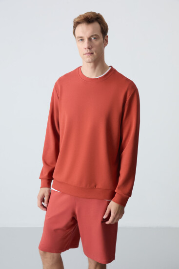 Kiremit Basic O Yaka Rahat Form Erkek Sweatshirt - 88053 - Thumbnail