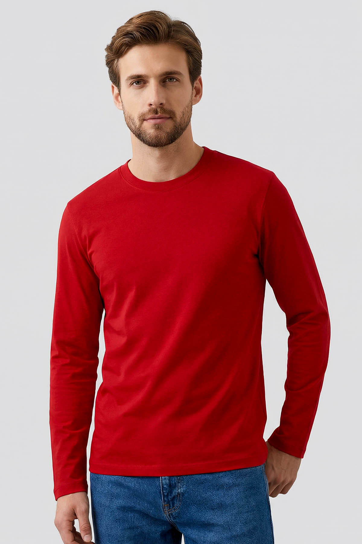 Kırmızı Standart Fit Basic O Yaka Uzun Kollu İnce Erkek T-Shirt - 87997 - TOMMYLIFE