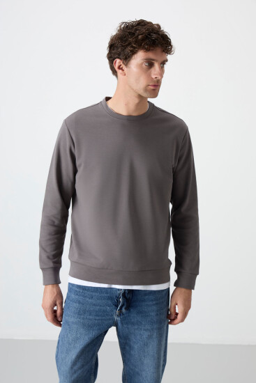 Koyu Gri Basic O Yaka Rahat Form Erkek Sweatshirt - 88053 - Thumbnail