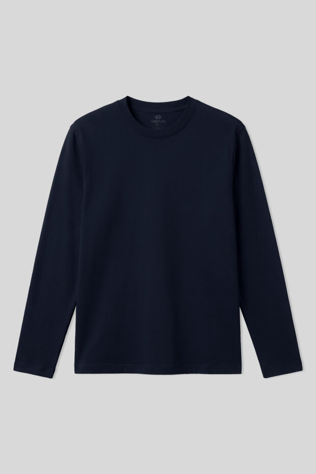 Lacivert Standart Fit Basic O Yaka Uzun Kollu İnce Erkek T-Shirt - 87997 - 1