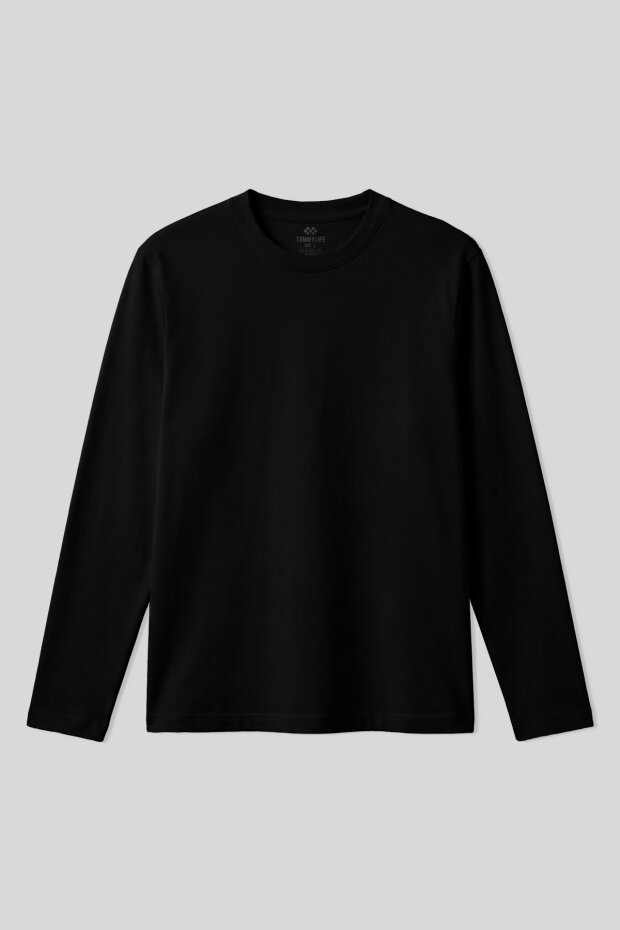 Siyah Standart Fit Basic O Yaka Uzun Kollu İnce Erkek T-Shirt - 87997 - 2