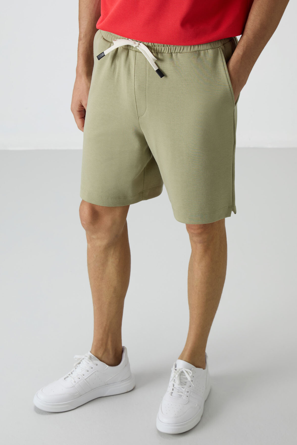 Açık Çağla Pamuklu Kalın Yumuşak Dokulu Comfort Fit Basic Erkek Şort - 81274 - Air Jones