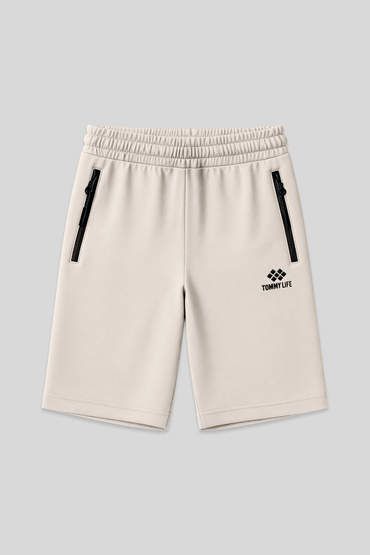 Bej Gizli Fermuar Arka Cepli Bağcıklı Standart Kalıp Erkek Şort - 81136 - TOMMYLIFE