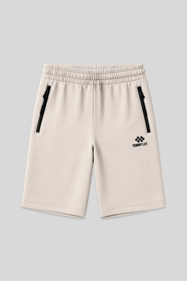 Bej Gizli Fermuar Arka Cepli Bağcıklı Standart Kalıp Erkek Şort - 81136 