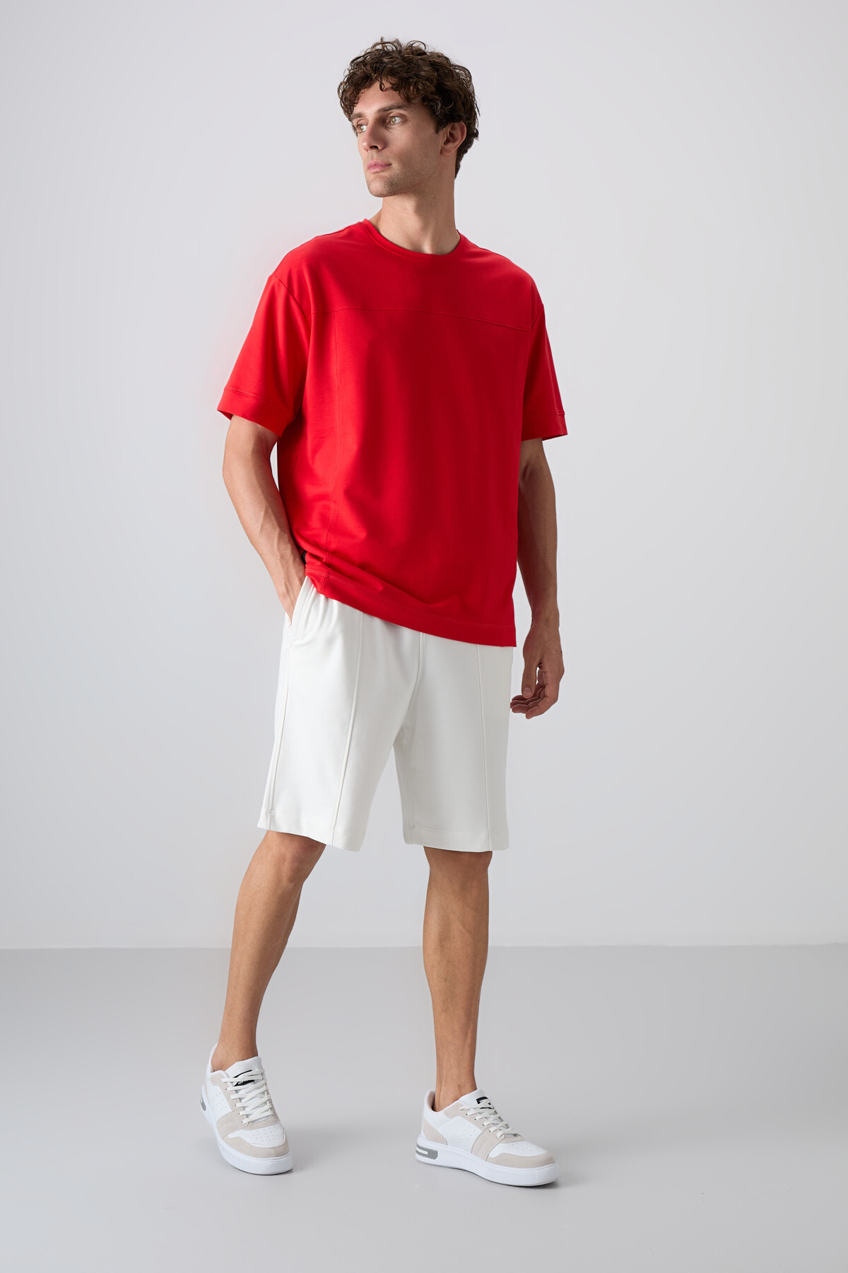 Ekru Pamuklu Kalın Yumuşak Dokulu Comfort Fit Basic Erkek Şort - 81261 - TOMMYLIFE