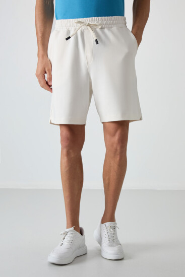 Ekru Pamuklu Kalın Yumuşak Dokulu Comfort Fit Basic Erkek Şort - 81274 - Air Jones (1)