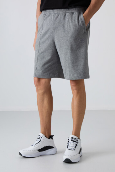 Gri Melanj Pamuklu Kalın Yumuşak Dokulu Comfort Fit Basic Erkek Şort - 81261 