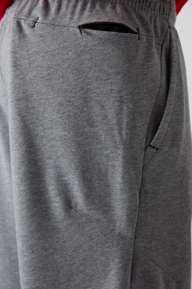 Gri Melanj Pamuklu Kalın Yumuşak Dokulu Comfort Fit Baskılı Erkek Şort - 81263 - 3