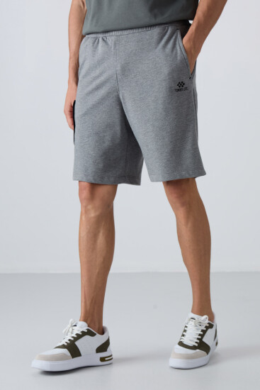 Gri Melanj Pamuklu Kalın Yumuşak Dokulu Comfort Fit Baskılı Erkek Şort - 81266 - TOMMYLIFE (1)