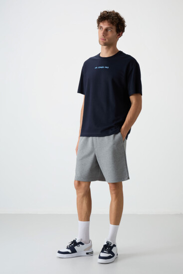 Gri Melanj Pamuklu Kalın Yumuşak Dokulu Comfort Fit Basic Erkek Şort - 81274 