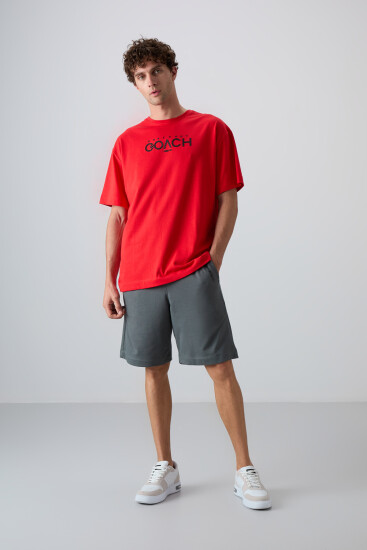 Haki Pamuklu Kalın Yumuşak Dokulu Comfort Fit Baskılı Erkek Şort - 81263 - TOMMYLIFE