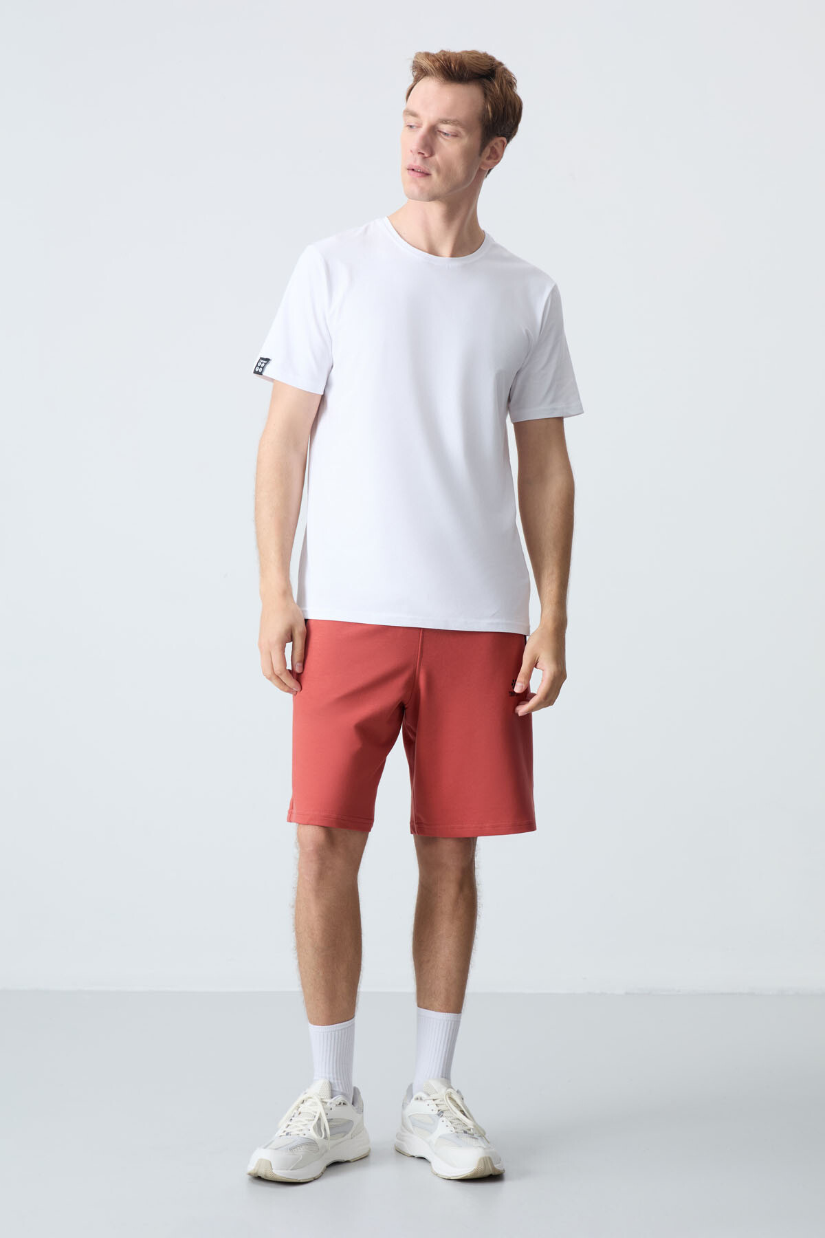 Kiremit Gizli Fermuar Arka Cepli Bağcıklı Standart Kalıp Erkek Şort - 81136 - TOMMYLIFE (1)