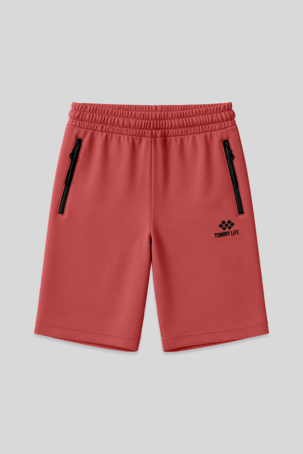 Kiremit Gizli Fermuar Arka Cepli Bağcıklı Standart Kalıp Erkek Şort - 81136 - 1