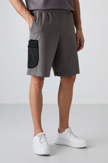 Koyu Gri Pamuklu Kalın Yumuşak Dokulu Comfort Fit Baskılı Erkek Şort - 81266 - TOMMYLIFE