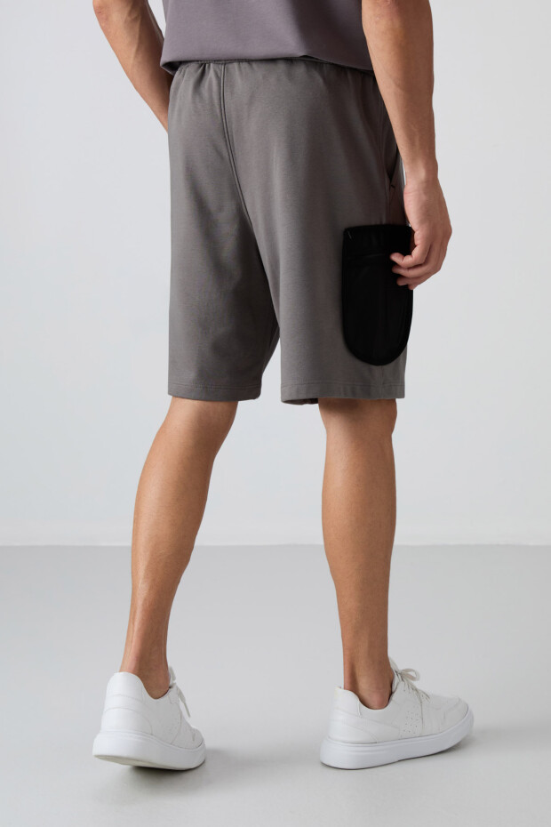 Koyu Gri Pamuklu Kalın Yumuşak Dokulu Comfort Fit Baskılı Erkek Şort - 81266 - 4