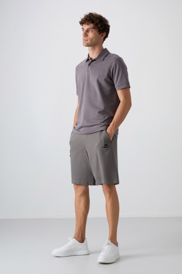 Koyu Gri Pamuklu Kalın Yumuşak Dokulu Comfort Fit Baskılı Erkek Şort - 81266 - TOMMYLIFE (1)