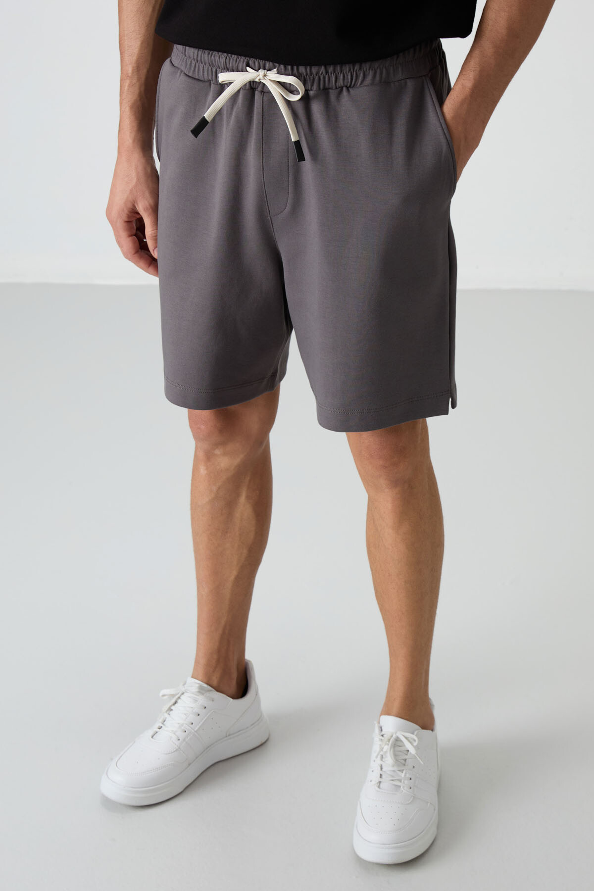 Koyu Gri Pamuklu Kalın Yumuşak Dokulu Comfort Fit Basic Erkek Şort - 81274 - Air Jones