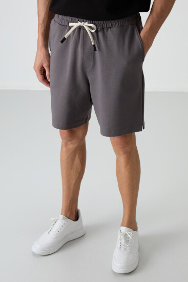 Koyu Gri Pamuklu Kalın Yumuşak Dokulu Comfort Fit Basic Erkek Şort - 81274 - Air Jones