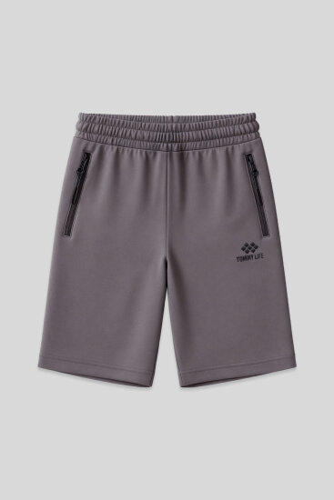 Koyu Gri Gizli Fermuar Arka Cepli Bağcıklı Standart Kalıp Erkek Şort - 81136 