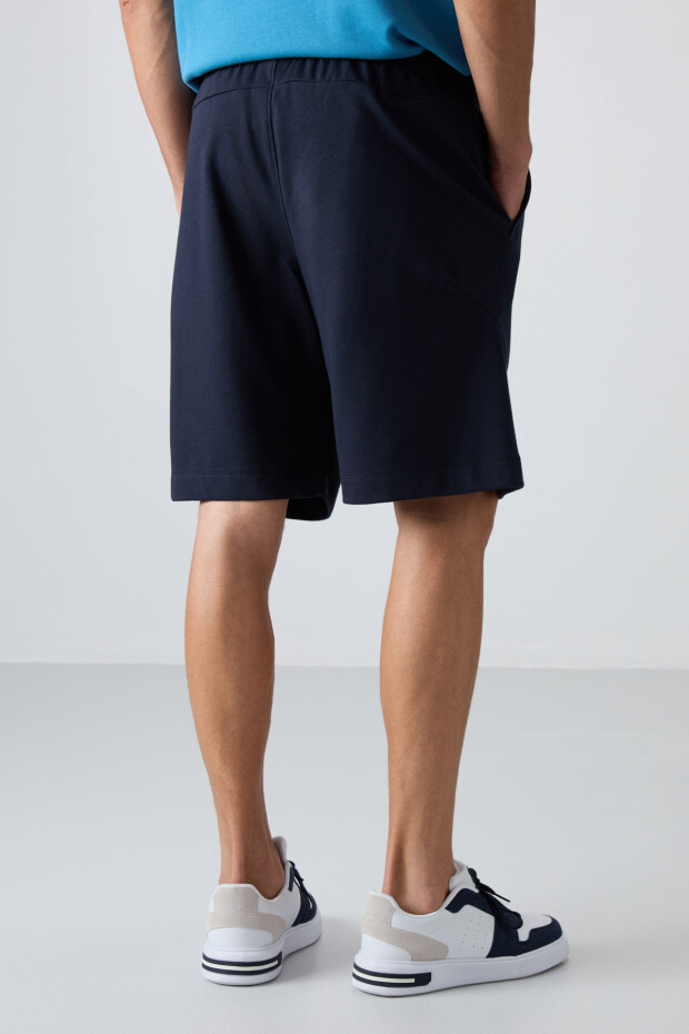 Lacivert Pamuklu Kalın Yumuşak Dokulu Comfort Fit Baskılı Erkek Şort - 81263 - 5