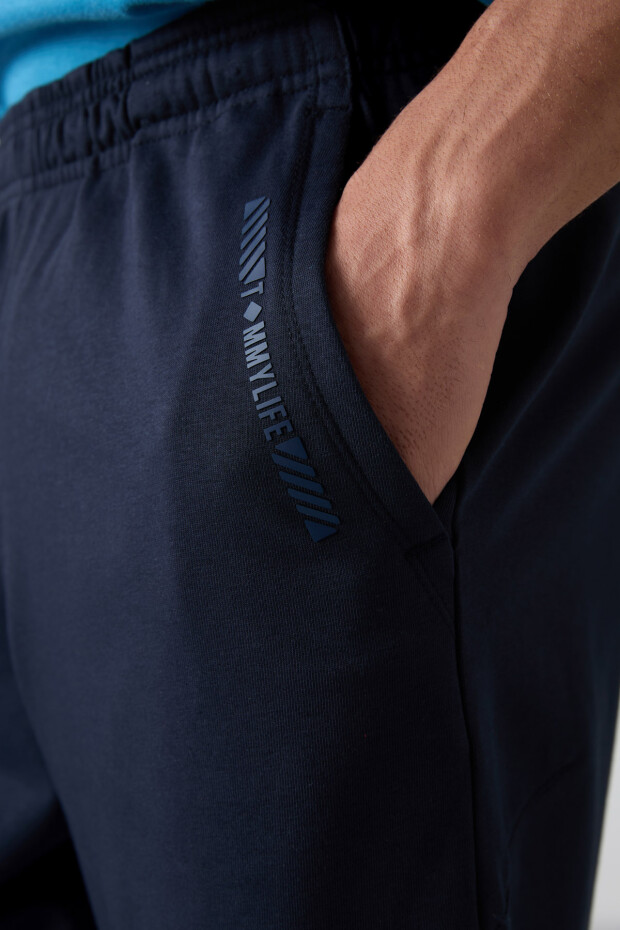 Lacivert Pamuklu Kalın Yumuşak Dokulu Comfort Fit Baskılı Erkek Şort - 81263 - 3