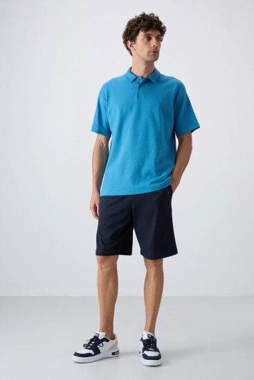 Lacivert Pamuklu Kalın Yumuşak Dokulu Comfort Fit Baskılı Erkek Şort - 81263 - TOMMYLIFE