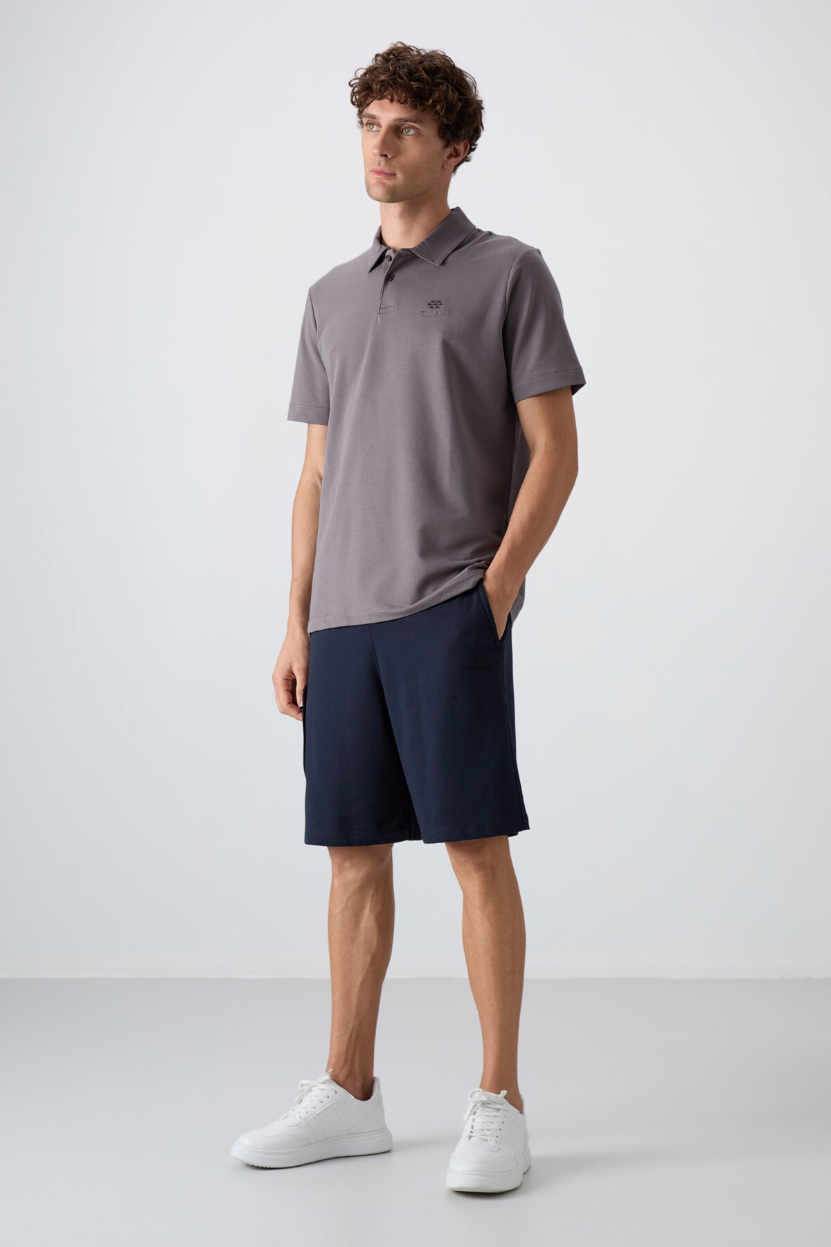 Lacivert Pamuklu Kalın Yumuşak Dokulu Comfort Fit Baskılı Erkek Şort - 81266 - TOMMYLIFE