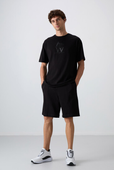 Siyah Pamuklu Kalın Yumuşak Dokulu Comfort Fit Basic Erkek Şort - 81261 - TOMMYLIFE (1)