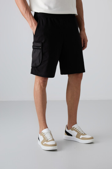 Siyah Pamuklu Kalın Yumuşak Dokulu Comfort Fit Baskılı Erkek Şort - 81266 - TOMMYLIFE
