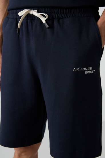 Lacivert Pamuklu Kalın Yumuşak Dokulu Oversize Fit Nakışlı Erkek Şort Takım - 85250 - Air Jones (1)