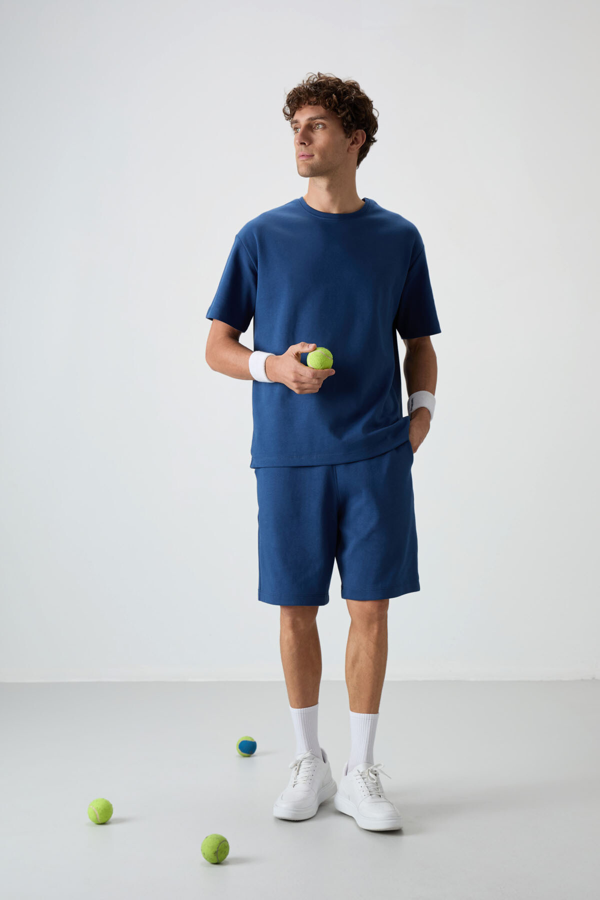 Parlament Pamuklu Kalın Yumuşak Dokulu Oversize Fit Basic Erkek Şort Takım - 85249 - Air Jones