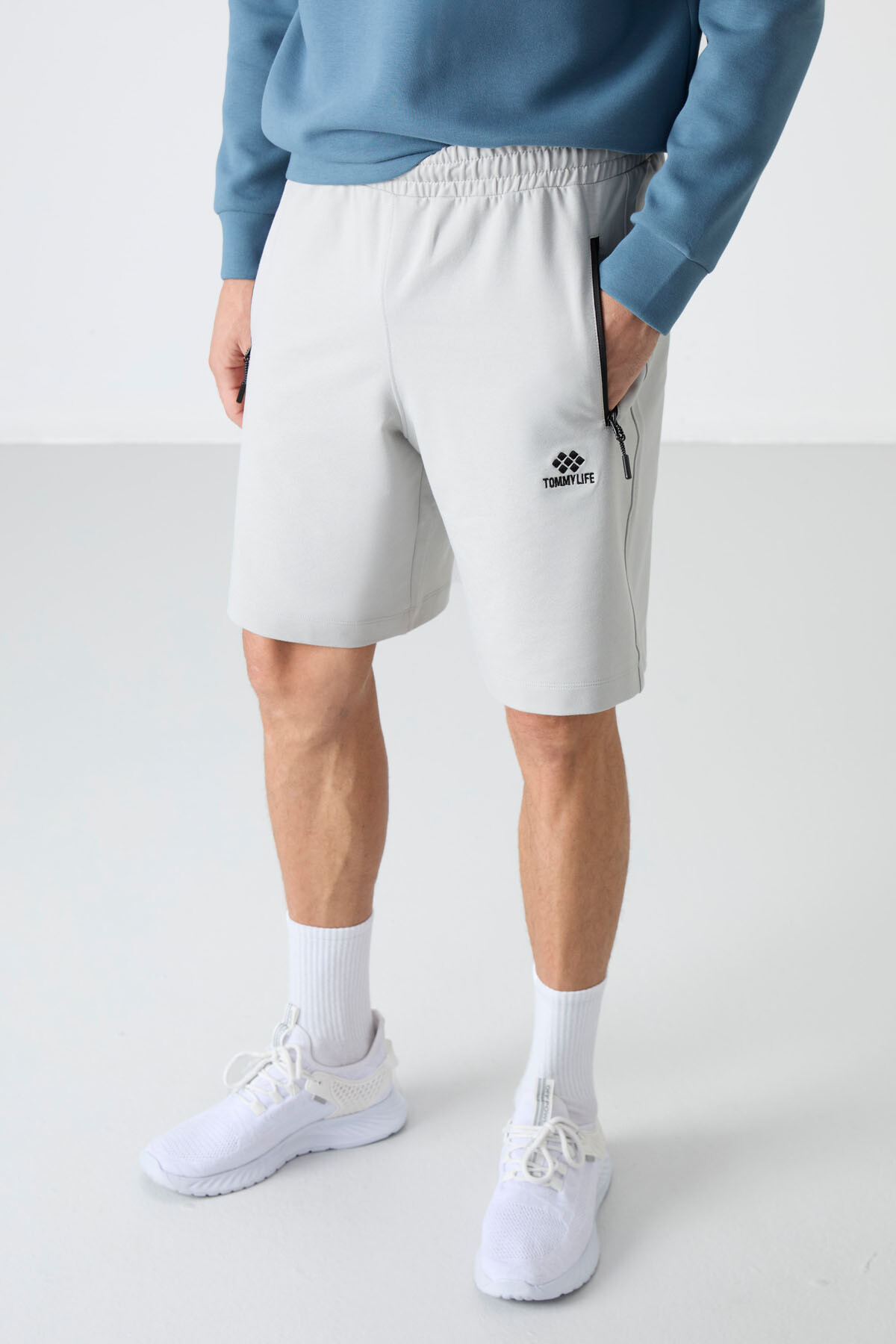 Taş Gizli Fermuar Arka Cepli Bağcıklı Standart Kalıp Erkek Şort - 81136 - TOMMYLIFE (1)