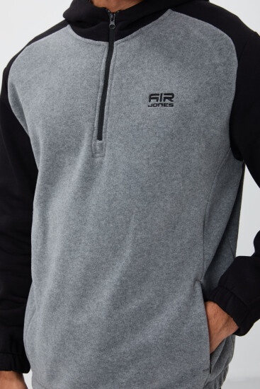 Ruby Gri Melanj Standart Kalıp Polar Erkek Sweatshirt - 88300 - Air Jones (1)