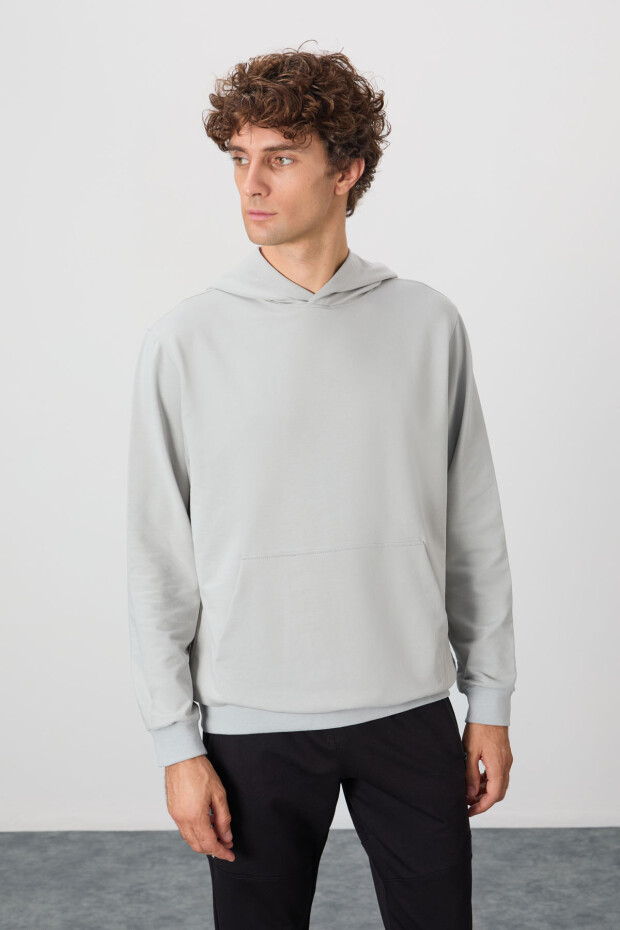 Taş Pamuk Yumuşak Dokulu Kapüşonlu Standart Fit Basic Erkek Sweatshirt - 88362