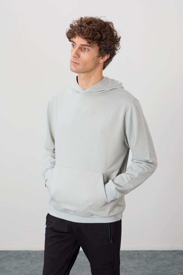 Taş Pamuk Yumuşak Dokulu Kapüşonlu Standart Fit Basic Erkek Sweatshirt - 88362