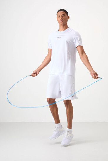 Beyaz Nefes Alan Dokulu İnce Esnek Standart Fit Erkek Performans T-Shirt - 88384 