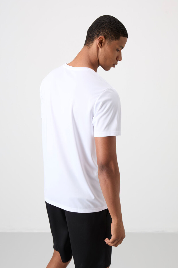 Beyaz Nefes Alan Dokulu İnce Esnek Standart Fit Erkek Performans T-Shirt - 88385 - 5