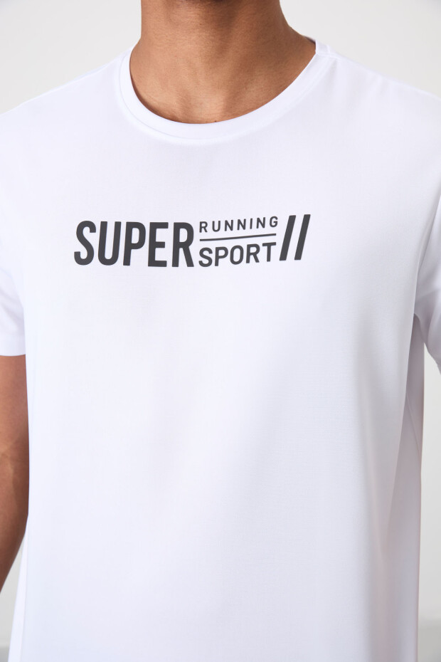 Beyaz Nefes Alan Dokulu İnce Esnek Standart Fit Erkek Performans T-Shirt - 88385 - 3