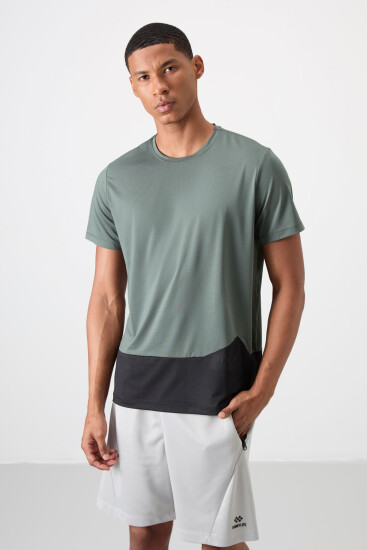 Haki Nefes Alan Dokulu İnce Esnek Standart Fit Erkek Performans T-Shirt - 88383 