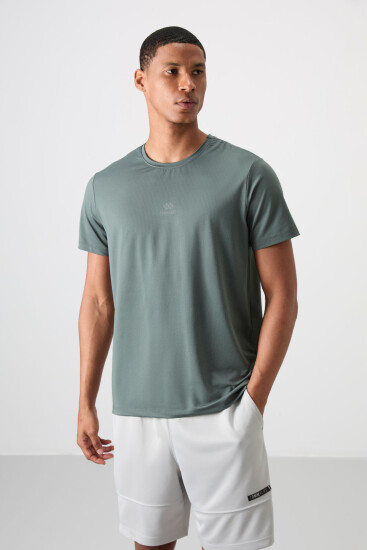 Haki Nefes Alan Dokulu İnce Esnek Standart Fit Erkek Performans T-Shirt - 88387 