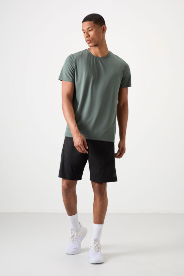 Haki Nefes Alan Dokulu İnce Esnek Standart Fit Erkek Performans T-Shirt - 88388 - TOMMYLIFE (1)