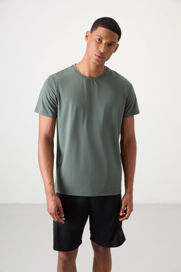 Haki Nefes Alan Dokulu İnce Esnek Standart Fit Erkek Performans T-Shirt - 88388 