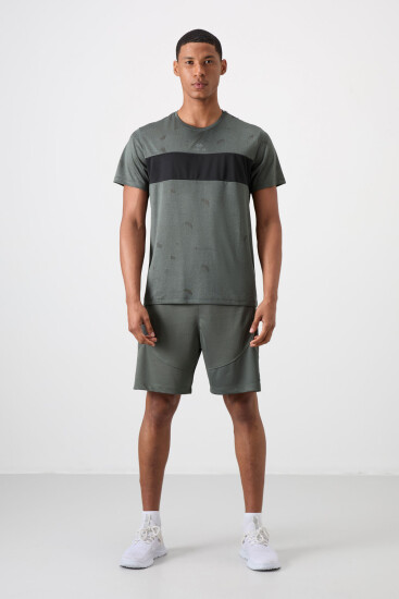 Haki Nefes Alan Jakarlı İnce Esnek Standart Fit Erkek Performans T-Shirt - 88398 - TOMMYLIFE (1)