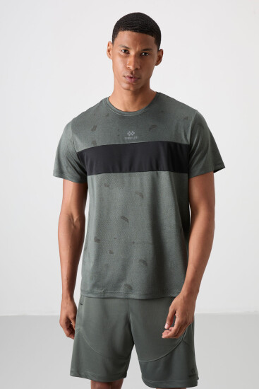 Haki Nefes Alan Jakarlı İnce Esnek Standart Fit Erkek Performans T-Shirt - 88398 