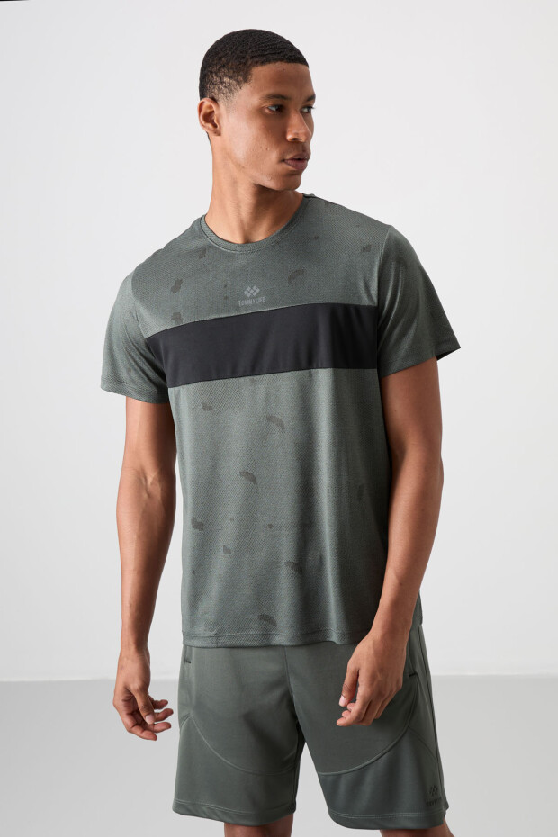 Haki Nefes Alan Jakarlı İnce Esnek Standart Fit Erkek Performans T-Shirt - 88398